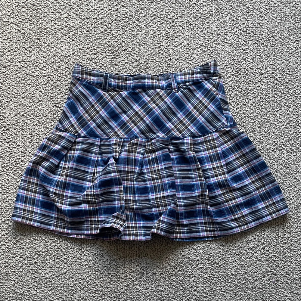 Lands' End Blue and White Plaid Pleated Skort